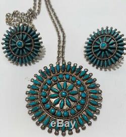 Whooee Zuni Needle Point Pendent/Pin and Earrings