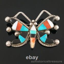 Winnie Wallace Native American Zuni Silver Stone Inlay Butterfly Pin Brooch