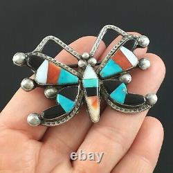 Winnie Wallace Native American Zuni Silver Stone Inlay Butterfly Pin Brooch