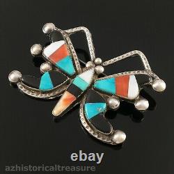 Winnie Wallace Native American Zuni Silver Stone Inlay Butterfly Pin Brooch