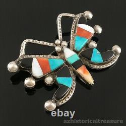 Winnie Wallace Native American Zuni Silver Stone Inlay Butterfly Pin Brooch