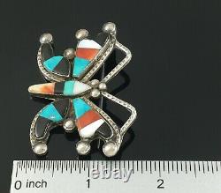 Winnie Wallace Native American Zuni Silver Stone Inlay Butterfly Pin Brooch