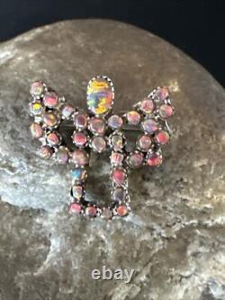 Womens Red Gilson Opal Navajo Sterling Silver Butterfly Angel Pin Pendant 18157