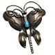 Wonderful Vintage Native American Navajo Butterfly Turquoise Sterling Silver Pin