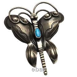 Wonderful Vintage Native American Navajo Butterfly Turquoise Sterling Silver Pin