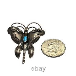 Wonderful Vintage Native American Navajo Butterfly Turquoise Sterling Silver Pin