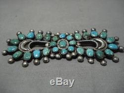 Wonderful Vintage Navajo Green Turquoise Blue Sterling Silver Pin Old