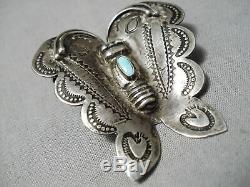 Wonderful Vintage Navajo Huge Butterfly Turquoise Sterling Silver Pin Old