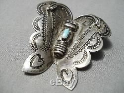Wonderful Vintage Navajo Huge Butterfly Turquoise Sterling Silver Pin Old