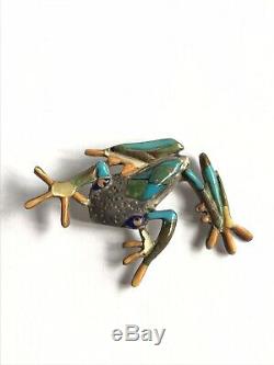 Wonderful Vtg Native American Sterling Turquoise Spiny Oyster Mop Frog Pin