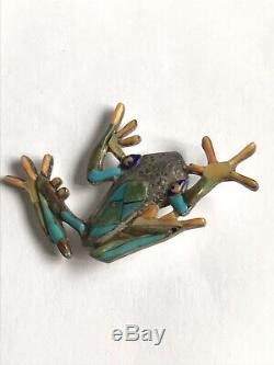 Wonderful Vtg Native American Sterling Turquoise Spiny Oyster Mop Frog Pin