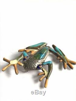 Wonderful Vtg Native American Sterling Turquoise Spiny Oyster Mop Frog Pin