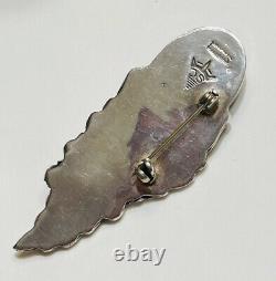 Wow! Vtg Big Native American Sterling Silver 925 Onyx Brooch Unknown Hallmark