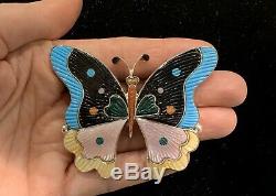 XL Large Zuni Sterling Silver Turquoise Shell Jet Butterfly Pin Pendant