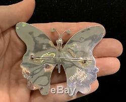 XL Large Zuni Sterling Silver Turquoise Shell Jet Butterfly Pin Pendant