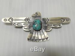 XTRA LRG NAVAJO STERLING SILVER TURQUOISE THUNDERBIRD PIN PENDANT by TIM YAZZIE