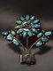 Xxl Vintage Navajo Turquoise Flower Silver Pin Old Earlier 1900's
