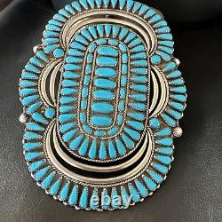 XXXL Blue Turquoise Needle Point Navajo Sterling Silver Pin Pendant 6 18139