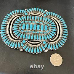 XXXL Blue Turquoise Needle Point Navajo Sterling Silver Pin Pendant 6 18139