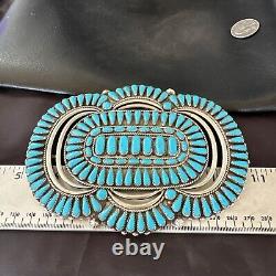 XXXL Blue Turquoise Needle Point Navajo Sterling Silver Pin Pendant 6 18139