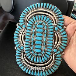 XXXL Blue Turquoise Needle Point Navajo Sterling Silver Pin Pendant 6 18139