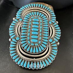 XXXL Blue Turquoise Needle Point Navajo Sterling Silver Pin Pendant 6 18139