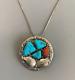 Zuni A Penketewa 1970s Sterling Silver Turquoise Red Coral Pin Pendent Necklace