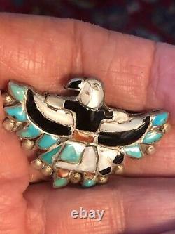 ZUNI CHANNEL INLAY, MOP, BLACK ONYX, RED CORAL, TURQUOISE THUNDERBIRD 2 9.3 g