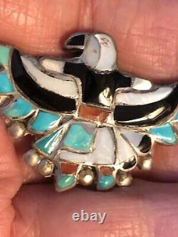 ZUNI CHANNEL INLAY, MOP, BLACK ONYX, RED CORAL, TURQUOISE THUNDERBIRD 2 9.3 g