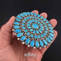 ZUNI HANDMADE STERLING SILVER TURQUOISE CLUSTER PIN BROOCH PENDANT by DUANE QUAM