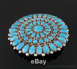 ZUNI HANDMADE STERLING SILVER TURQUOISE CLUSTER PIN BROOCH PENDANT by DUANE QUAM
