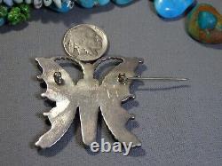 ZUNI Haloo SKY HORSE TURQUOISE Shell Coral Sterling Silver 2 BUTTERFLY Pin