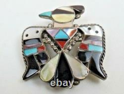 ZUNI Mosaic Inlay Thunderbird Sterling Pin Pendant by Bobby & Corraine Shack