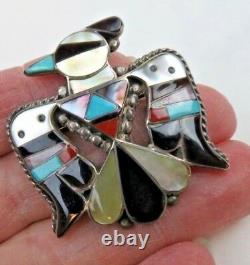 ZUNI Mosaic Inlay Thunderbird Sterling Pin Pendant by Bobby & Corraine Shack