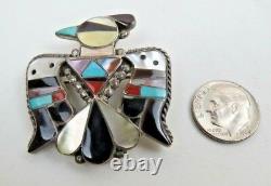 ZUNI Mosaic Inlay Thunderbird Sterling Pin Pendant by Bobby & Corraine Shack