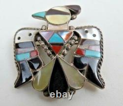 ZUNI Mosaic Inlay Thunderbird Sterling Pin Pendant by Bobby & Corraine Shack