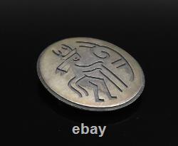 ZUNI NAVAJO 925 Silver Vintage Carved Warrior Round Brooch Pin BP10044