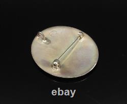 ZUNI NAVAJO 925 Silver Vintage Carved Warrior Round Brooch Pin BP10044