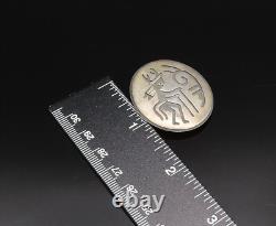 ZUNI NAVAJO 925 Silver Vintage Carved Warrior Round Brooch Pin BP10044