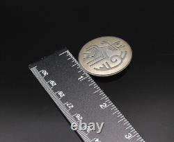 ZUNI NAVAJO 925 Silver Vintage Carved Warrior Round Brooch Pin BP10044