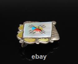 ZUNI NAVAJO 925 Silver Vintage Mother Of Pearl & Stones Brooch Pin BP10043