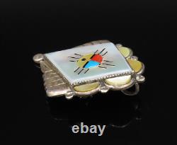 ZUNI NAVAJO 925 Silver Vintage Mother Of Pearl & Stones Brooch Pin BP10043
