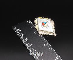 ZUNI NAVAJO 925 Silver Vintage Mother Of Pearl & Stones Brooch Pin BP10043