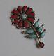 Zuni Navajo Turquoise & Coral Sterling Silver Signed Pin Brooch Native American