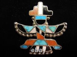 ZUNI Native American Indian TOTEM BROOCH PIN Turquoise Sterling Vintage. D1240