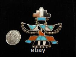 ZUNI Native American Indian TOTEM BROOCH PIN Turquoise Sterling Vintage. D1240