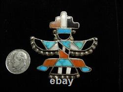 ZUNI Native American Indian TOTEM BROOCH PIN Turquoise Sterling Vintage. D1240