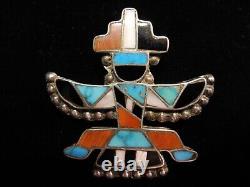 ZUNI Native American Indian TOTEM BROOCH PIN Turquoise Sterling Vintage. D1240