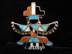 ZUNI Native American Indian TOTEM BROOCH PIN Turquoise Sterling Vintage. D1240