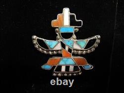 ZUNI Native American Indian TOTEM BROOCH PIN Turquoise Sterling Vintage. D1240